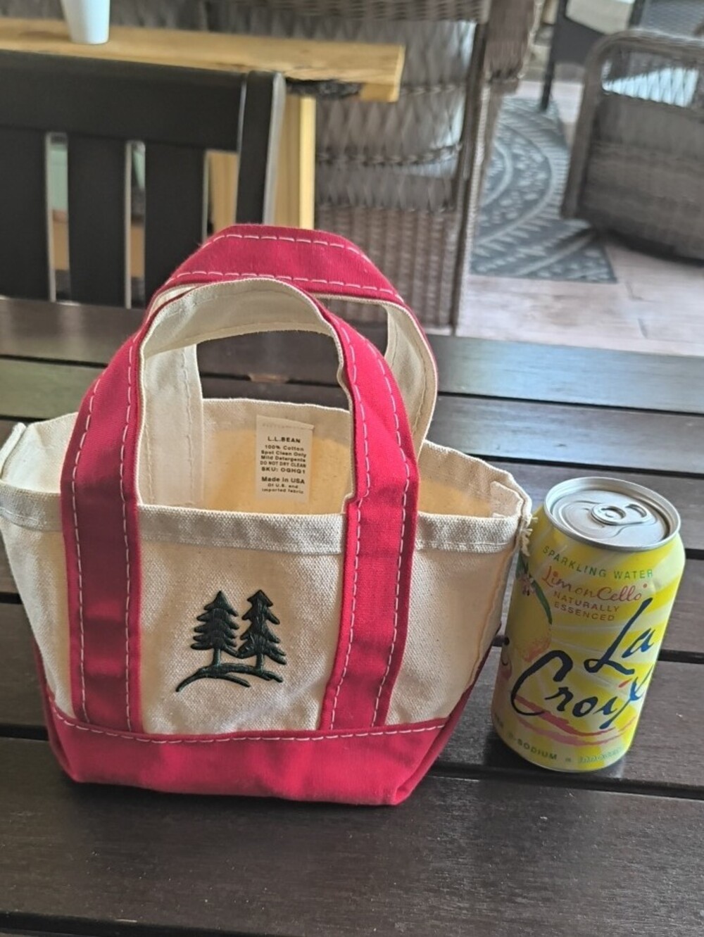 L.L. Bean Small Canvas Tote with Red Trim and Natural Body
